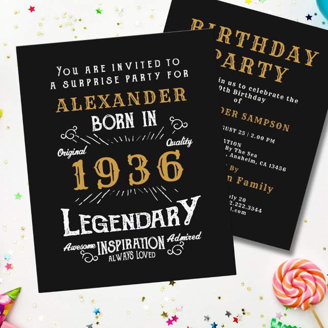 Flyer Convite Lenda de 90 Anos Orçamento de 1936 (1936 birthday invitation budget flyer. White background.)