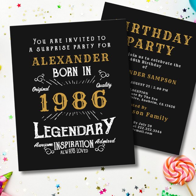 Flyer Convite Lenda do Orçamento de 1986 para 40º Aniver (1986 birthday invitation budget flyer. White background.)