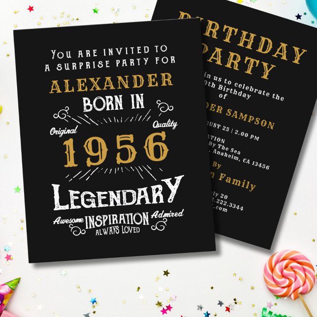 Flyer Convite Lenda Orçamento 1956 para 70 Anos (1956 birthday invitation budget flyer. White background.)