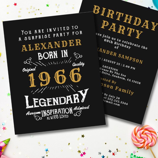 Flyer Convite Lenda Orçamento 1966 para 60 Anos (1966 birthday invitation budget flyer. White background.)
