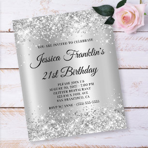 Flyer Convite Ombre Brilho Prateado para 21º Aniversário