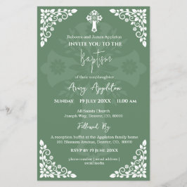 Flyer Convite Orçamental Cruz Floral Baptism Fern Green
