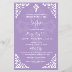 Flyer Convite Orçamental Cruz Floral Baptismo Lilac