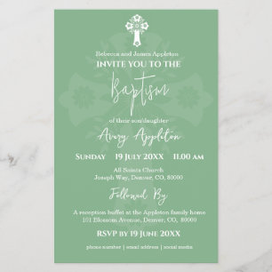 Flyer Convite Orçamental Cruz Floral Baptismo Sábio Verd
