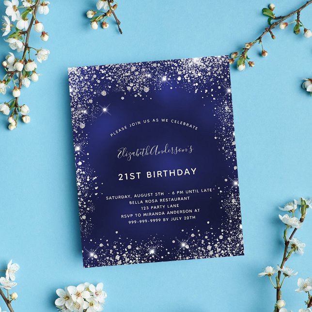 Flyer Convite orçamental de marinho azul de aniversário (Criador carregado)