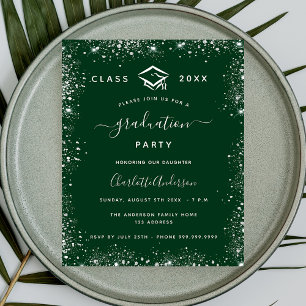 Flyer Convite orçamental para prata verde para graduação