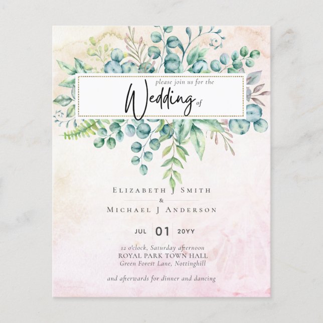 Flyer Convite Orçamento de Coral Laranja com Eucalipto e (Frente)