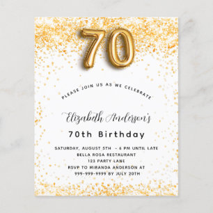 Flyer convite orçamento de glitter de ouro branco de 70 