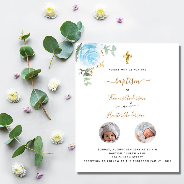Flyer Convite orçamento foto floral para batismo de gême (Criador carregado)