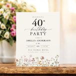 Flyer Convite para aniversário de 40 anos de Floral de F<br><div class="desc">Celebre em estilo com um convite para aniversário de 40 anos de caligrafia floral de jardim, perfeito para um evento de marco. Com designs florais vibrantes e caligrafia elegante, este convite dá um tom caprichoso mas sofisticado para a sua celebração. O tema do jardim exuberante combina beleza natural com uma...</div>