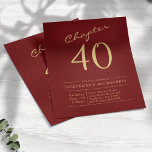 Flyer Convite para aniversário de 40 anos de Orçamento D<br><div class="desc">Criar Memórias Inesquecíveis por Convites Personalizados para aniversário de 40 anos. Celebre seu estilo aniversário de 40 anos com estes convites personalizados de orçamento! Este design de script vermelho-e-ouro é perfeito para adicionar sua própria mensagem personalizada. Feito com cuidado e atenção aos detalhes, esses convites certamente trarão o toque certo...</div>