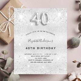 Flyer convite para aniversário de 40 anos prata com bril