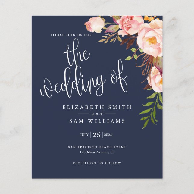 Flyer Convite para Casamento Azul de Marinho Simples (Frente)