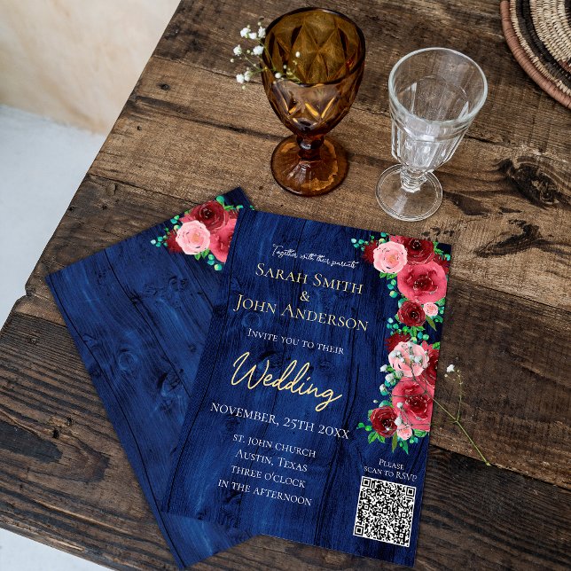 Flyer Convite para Casamento de Cores Aquáticas Burgundy (Criador carregado)