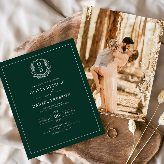 Flyer Convite para Casamento de Crest Verde Emerald (Criador carregado)