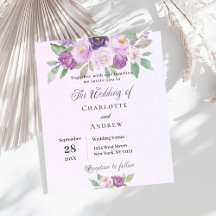 Convite para casamento de flores violetas