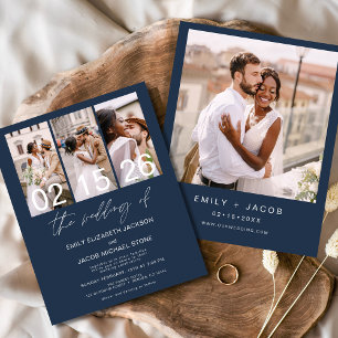 Flyer Convite para casamento de fotos azuis do Marinho d