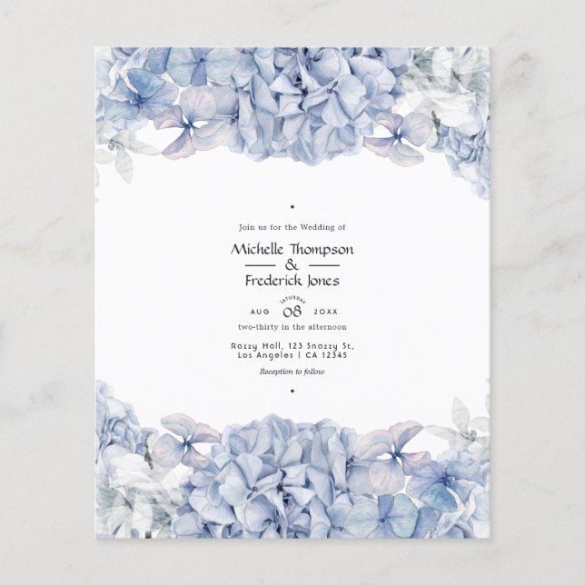 Flyer Convite para Casamento de Hydrangeas Azul (Frente)