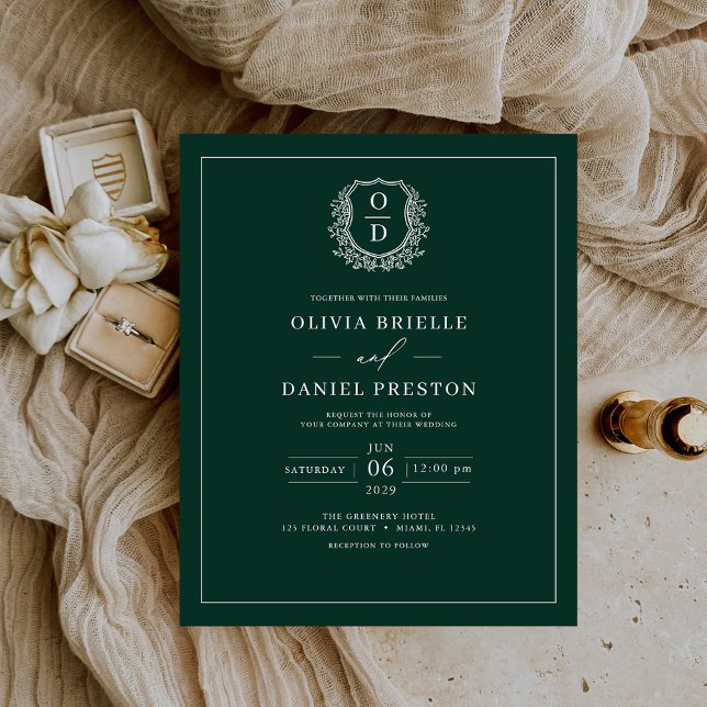 Flyer Convite para Casamento de Monograma Verde Emerald (Criador carregado)