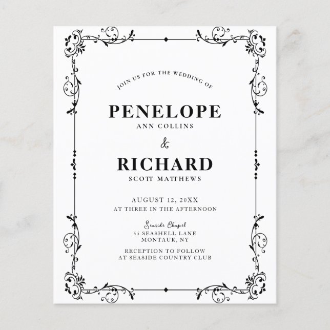 Flyer Convite para Casamento de Orçamento de Fronteira D (Frente)