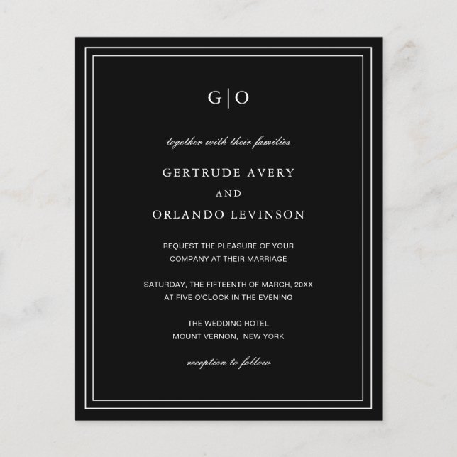 Flyer Convite para Casamento de Orçamento Elegante Negro (Frente)