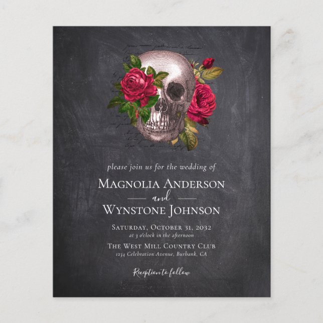 Flyer Convite para Casamento de PAPEL | Rosas de crânio  (Frente)