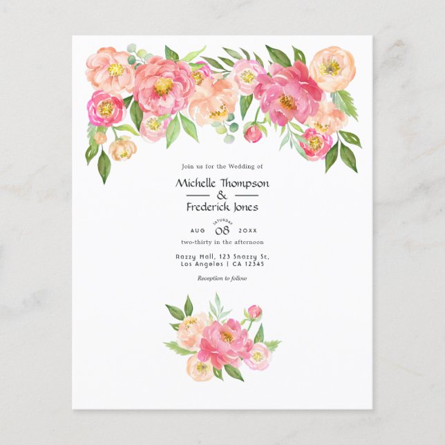 Flyer Convite para Casamento de Peões de Aquarela Rosa P (Frente)