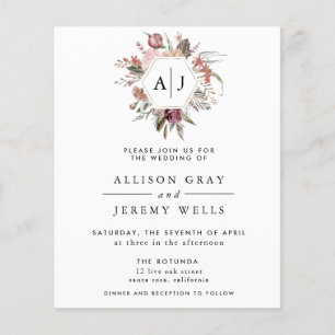 Flyer Convite para Casamento de Rosa Monograma com Dusty