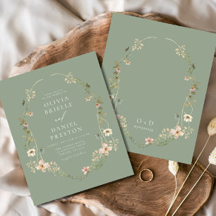Flyer Convite para Casamento de Sage Green Wildflower