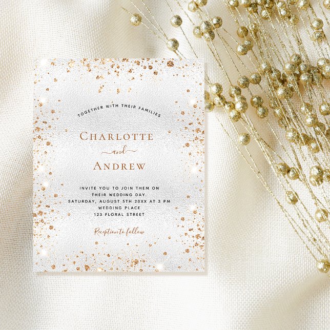 Flyer Convite para casamento do orçamento de ouro pratea (Criador carregado)