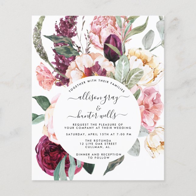 Flyer Convite para Casamento Floral de Orçamento | Laura (Frente)