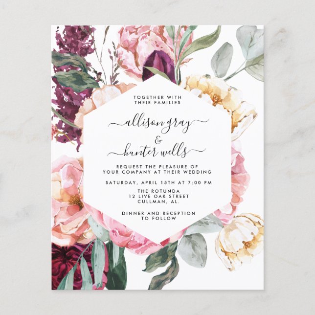 Flyer Convite para Casamento Floral de Orçamento | Laura (Frente)