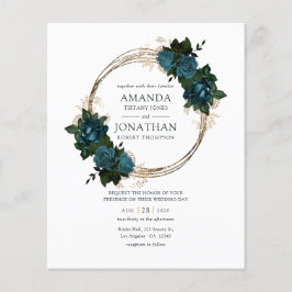 Flyer Convite para Casamento Floral Dourado e Teal
