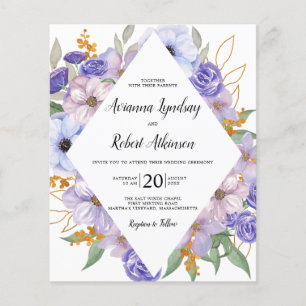 Flyer Convite para Casamento Floral Púrpura PAPEL Dusty