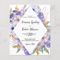 Convite para Casamento Floral Púrpura PAPEL Dusty