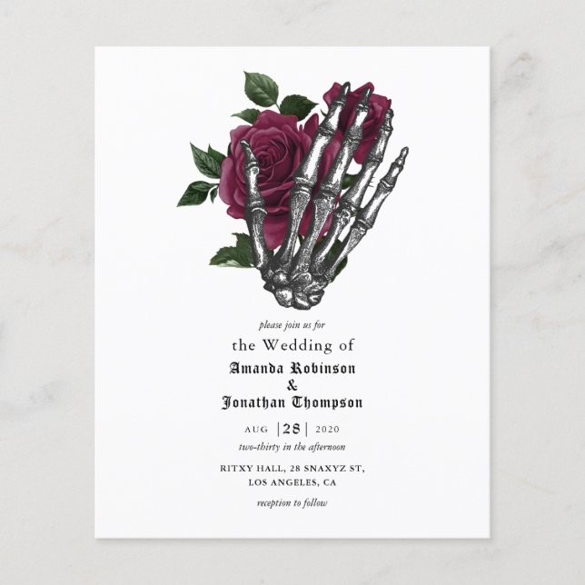 Flyer Convite para Casamento Gótico de Esqueleto Floral  (Frente)