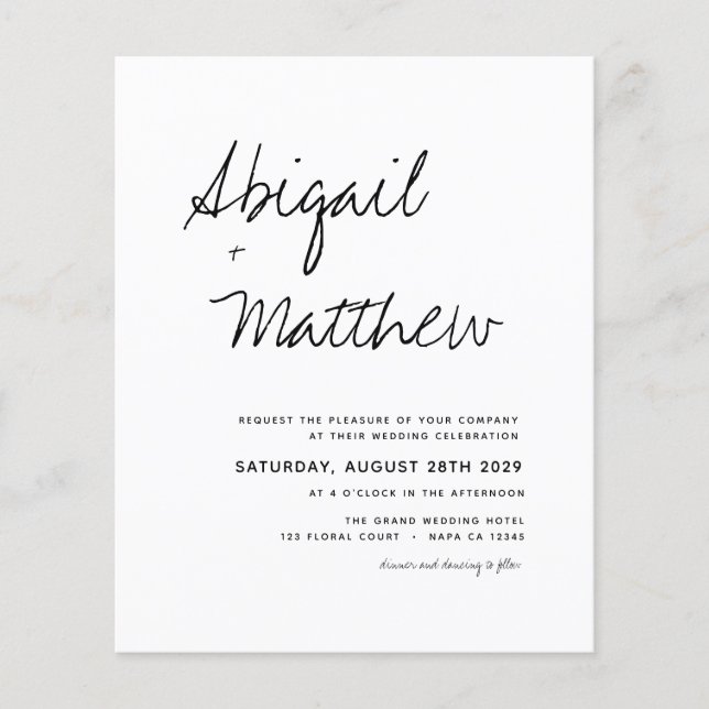 Flyer Convite para Casamento Moderno Branco Preto de Orç (Frente)