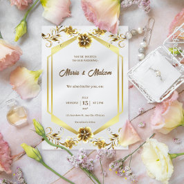 Flyer Convite para Casamento Moderno Dourado Branco Eleg