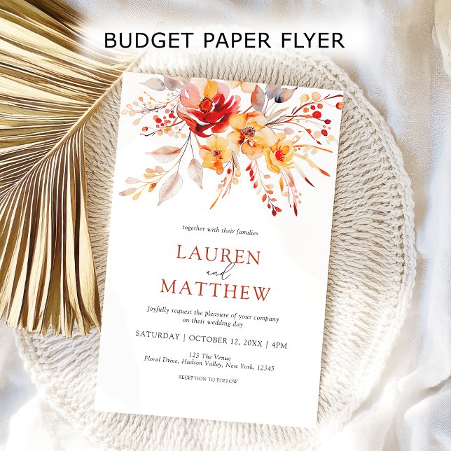 Flyer Convite para Casamento outono Floral Elegante de O (Budget elegant boho floral fall wedding invitation. A polished look at an affordable price.)