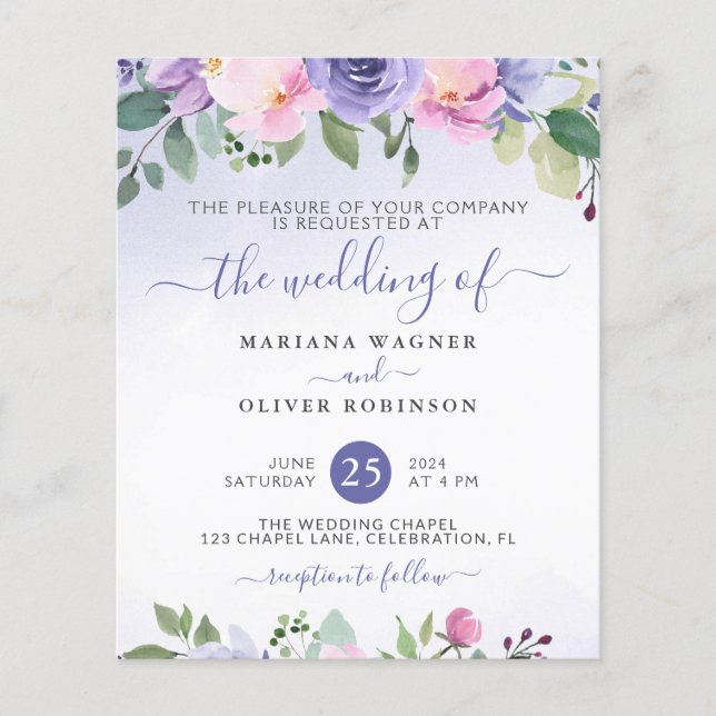 Flyer Convite para Casamento Rosa Floral Moderno (Frente)