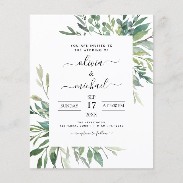 Flyer Convite para Casamento Verde Botânico (Frente)