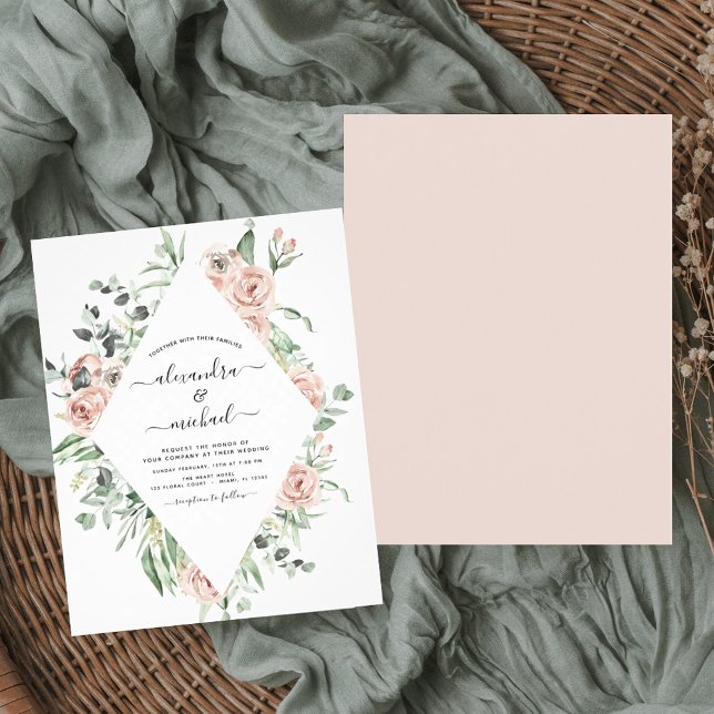 Flyer Convite para Casamento Verde com Dusty Pink (Criador carregado)