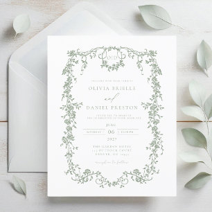 Flyer Convite para Casamento Verde Sage, Vitoriano do Or