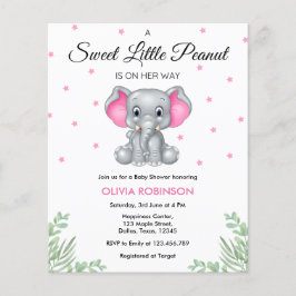 Flyer Convite para Chá de fraldas de Elefante Rosa de Or