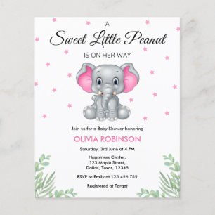 Flyer Convite para Chá de fraldas de Elefante Rosa de Or