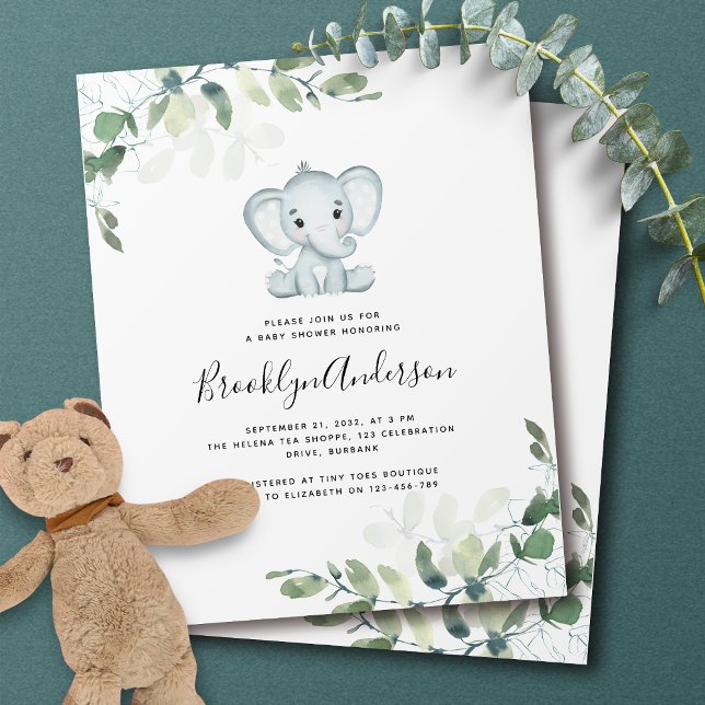 Flyer Convite para Chá de fraldas Eucalyptus Elefante PA (Criador carregado)