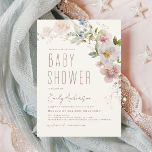 Flyer Convite para Chás de fraldas de flor selvagem para