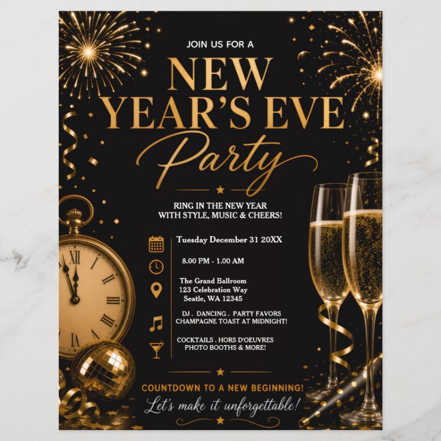 Flyer Convite para Festa de Ano Novo (Frente)
