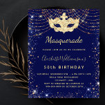 Flyer convite para o orçamento de aniversário de ouro az<br><div class="desc">Por favor, note que este convite está no papel de folheto e é muito fino. Os envelopes não estão incluídos. Para convites mais espessos (mesmo design) visite nossa loja. Para um Mascarada elegante, 50º aniversário (ou qualquer idade). Um fundo azul marinho na moda. Decorado com pó dourado falso e uma...</div>