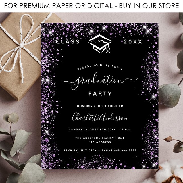 Flyer Convite para orçamento de brilho preto roxo (Criador carregado)